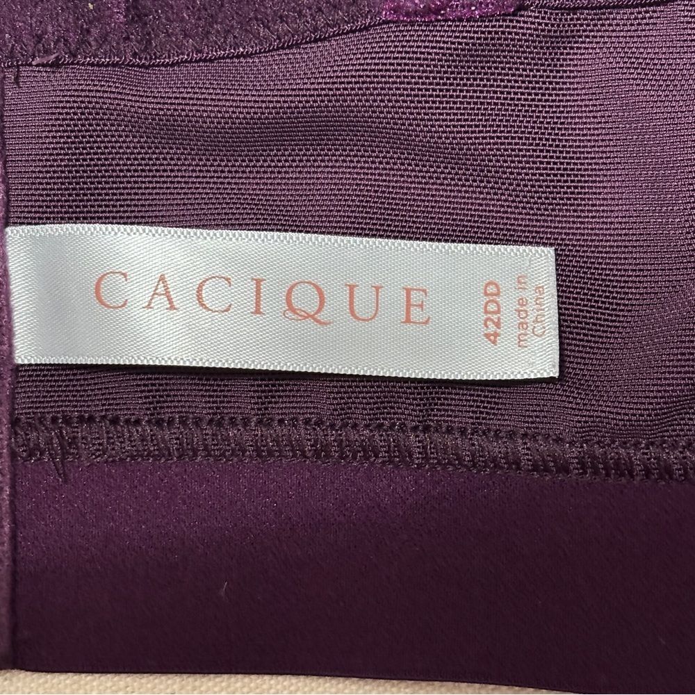 Cacique 42DD Eggplant Underwire Lightly Lined Balconette 5 Rows Hook & Eye - Picture 7 of 10